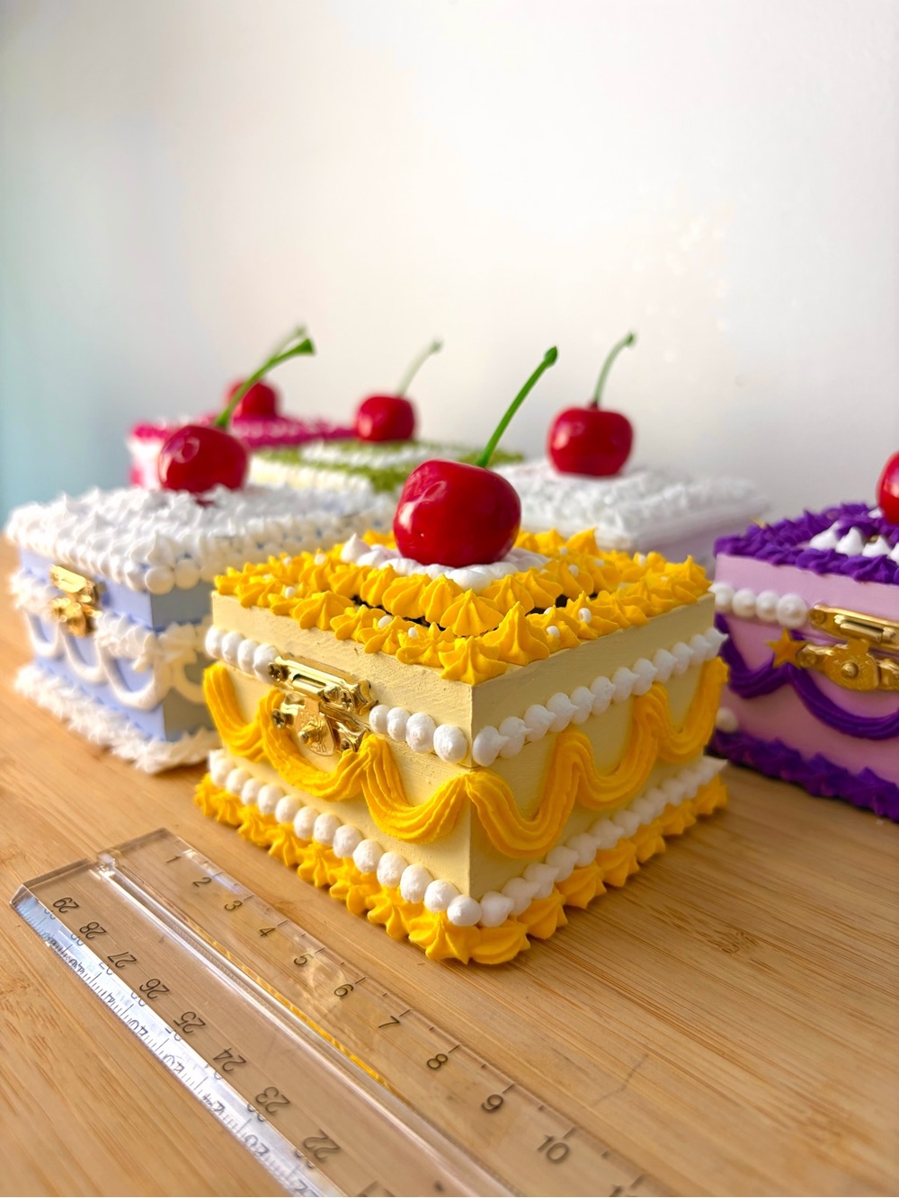 Yellow Cake-Style Jewelry Box with Cherry Accent